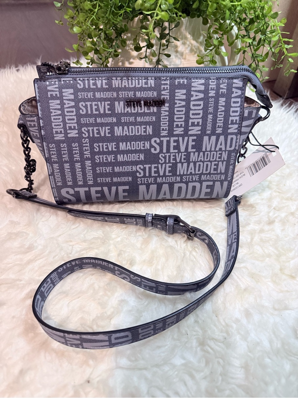 Steve Madden Gray Logo Print Crossbody Bag